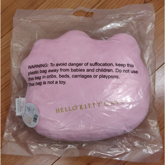 Hello Kitty Cafe Throw Pillow Sanrio Sugar Cookie Face Metallic Gold Pink NEW - Picture 3 of 8